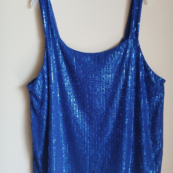 Women Sparkly Sequin Tank Top Royal Blue 2XL - Picture 9 of 9